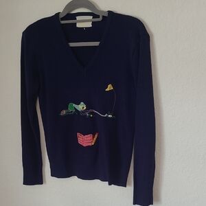 Andreno Argenti Vintage 1960s blue novelty sweater, navy golf women's  S